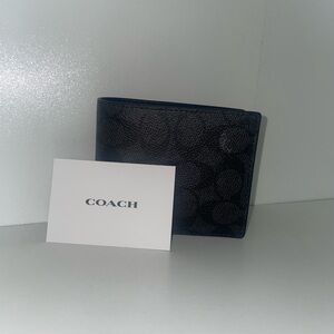 Coach Black Leather Key & Card Holder Minimalist Design